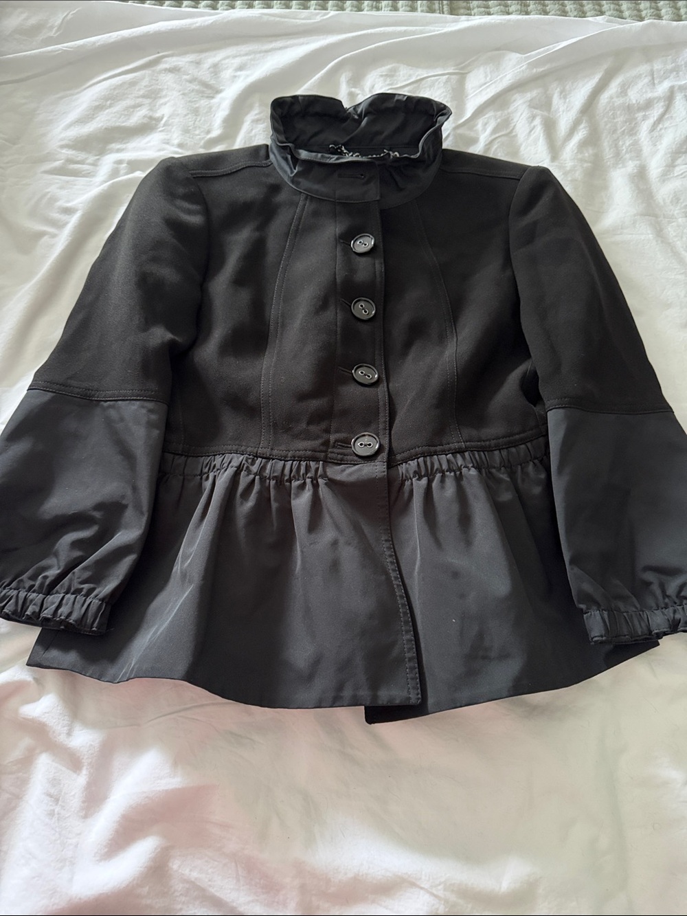 Burberry Black Ruffled Hem Button-Up Jacket